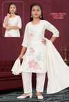 Leema White Pant Set 9223 Roman Silk Kids Girls Wear Kurti Set Suppliers In India